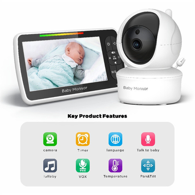 5 Inches White Baby Video Monitor Camera with Remote Pan Tilt Zoom Baby Care Camera
